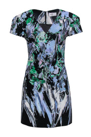 Current Boutique-Milly - Black & Pastel Multicolor Brush Stroke V-Neck Dress Sz M