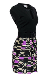 Current Boutique-Milly - Black & Purple Patterned Skirt Belted Dress Sz 12