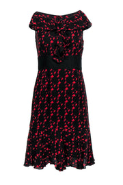 Current Boutique-Milly - Black & Red Pattern Ruffle Sleeveless A-Line Dress Sz 4