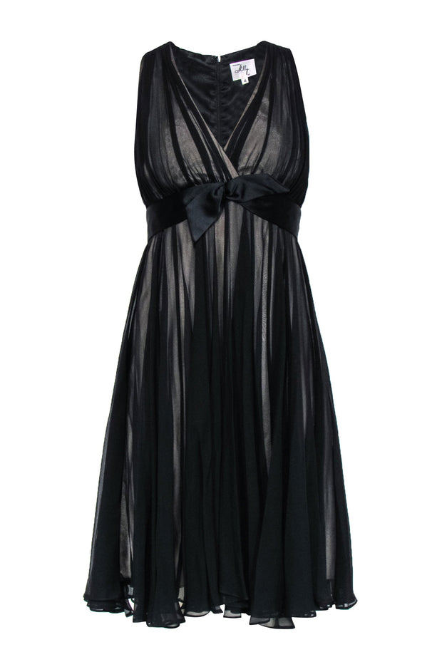 Current Boutique-Milly - Black Sheer Sleeveless A-Line Dress w/ Nude Underlay Sz 4