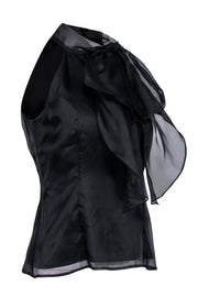 Current Boutique-Milly - Black Silk Overlay Blouse w/ High Neckline & Bow Sz 4