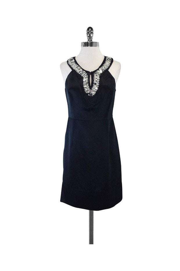 Current Boutique-Milly - Black Silk Sleeveless Embellished Dress Sz 6