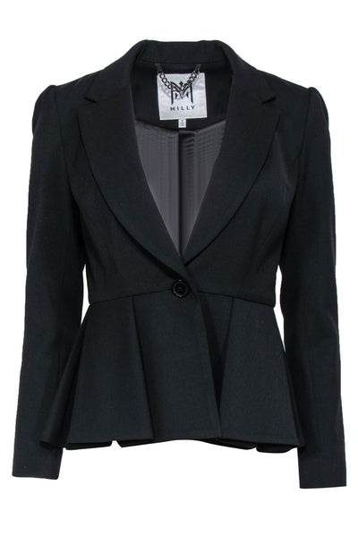 Current Boutique-Milly - Black Single Button Fitted Peplum Blazer Sz 4