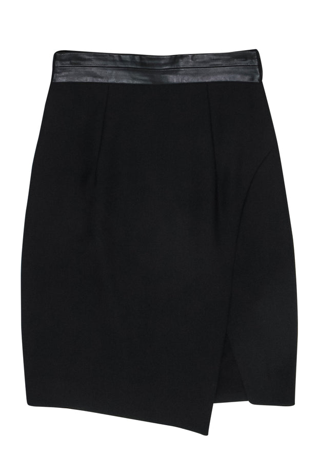 Current Boutique-Milly - Black Tulip Hem Pencil Skirt w/ Leather Waistband Sz 4