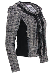 Current Boutique-Milly - Black & White Distressed Tweed Zip-Up Jacket w/ Beading Sz S