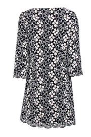 Current Boutique-Milly - Black & White Floral Embroidered Quarter Sleeve Shift Dress Sz 10