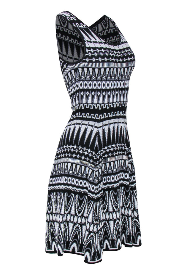 Current Boutique-Milly - Black & White Patterned Knit A-Line Dress Sz M