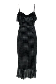 Current Boutique-Milly - Black & White Polka Dot Sleeveless Ruffle Silk Maxi Dress Sz 12