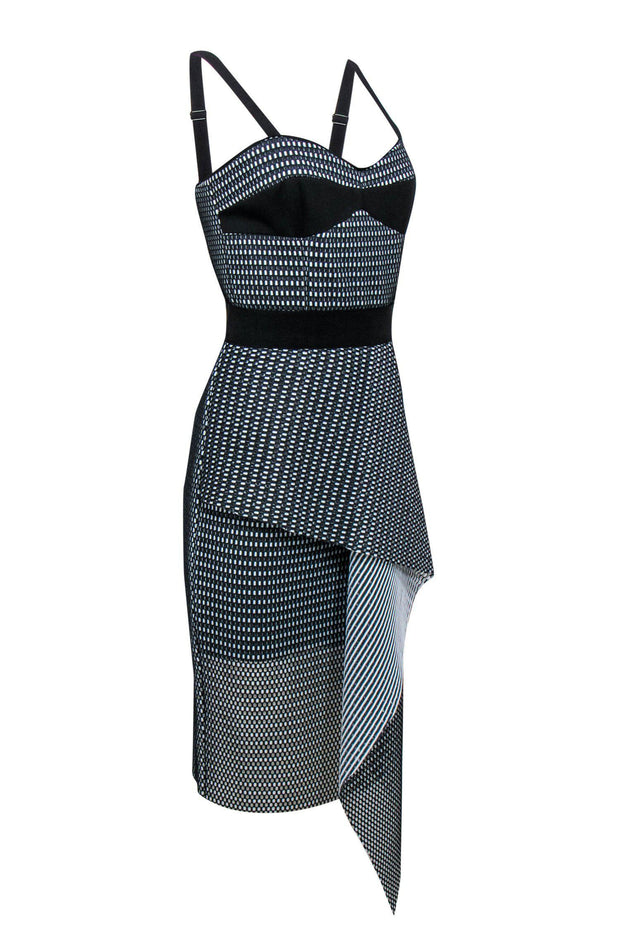 Current Boutique-Milly - Black & White Textured Mesh Sheath Dress w/ Flounce Sz 6