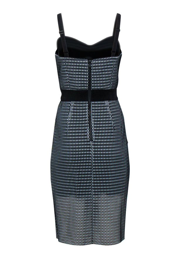 Current Boutique-Milly - Black & White Textured Mesh Sheath Dress w/ Flounce Sz 6