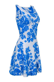 Current Boutique-Milly - Bright Blue & White Floral Textured Knit A-Line Dress Sz P