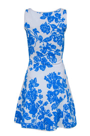 Current Boutique-Milly - Bright Blue & White Floral Textured Knit A-Line Dress Sz P