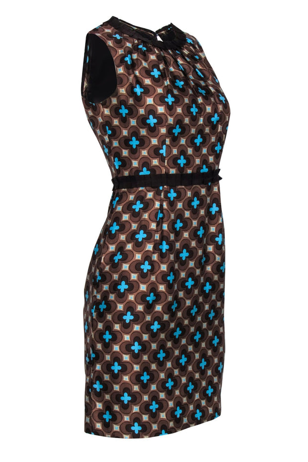 Current Boutique-Milly - Brown & Blue Geometric Printed Silk Dress Sz 2