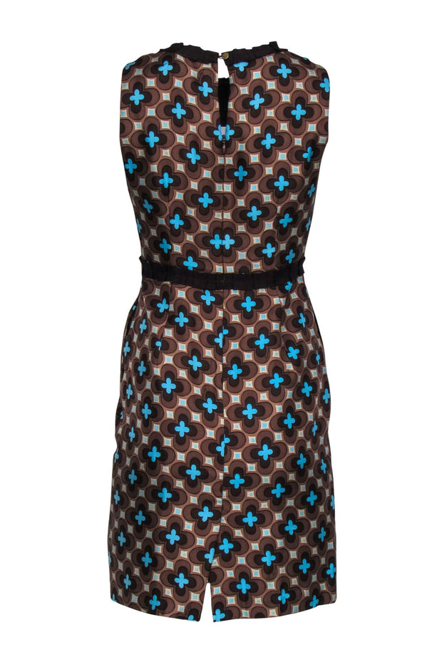 Current Boutique-Milly - Brown & Blue Geometric Printed Silk Dress Sz 2