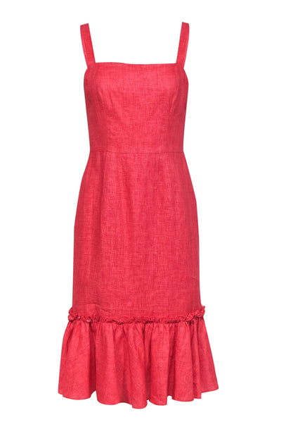 Current Boutique-Milly - Coral Linen Ruffled Hem "Kerry" Sheath Dress Sz 4