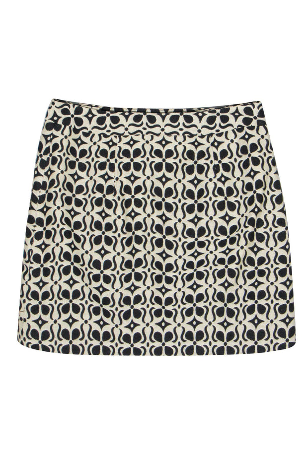 Current Boutique-Milly - Cream & Black Printed Buttoned Miniskirt Sz 4