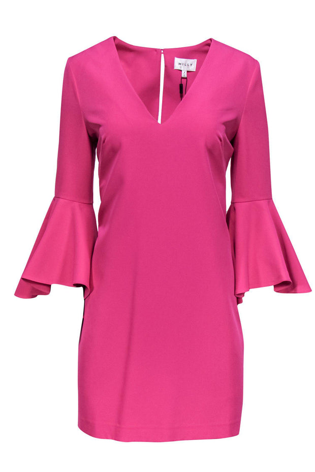 Current Boutique-Milly - Fuchsia Shift Dress w/ Bell Sleeves Sz 8