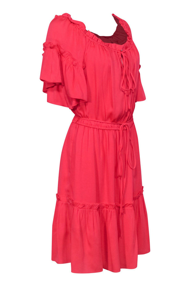 Current Boutique-Milly - Hot Pink Ruffle Short Sleeve Tiered "Lauren" Dress Sz M