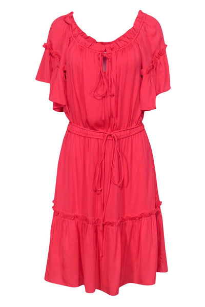 Current Boutique-Milly - Hot Pink Ruffle Short Sleeve Tiered "Lauren" Dress Sz M