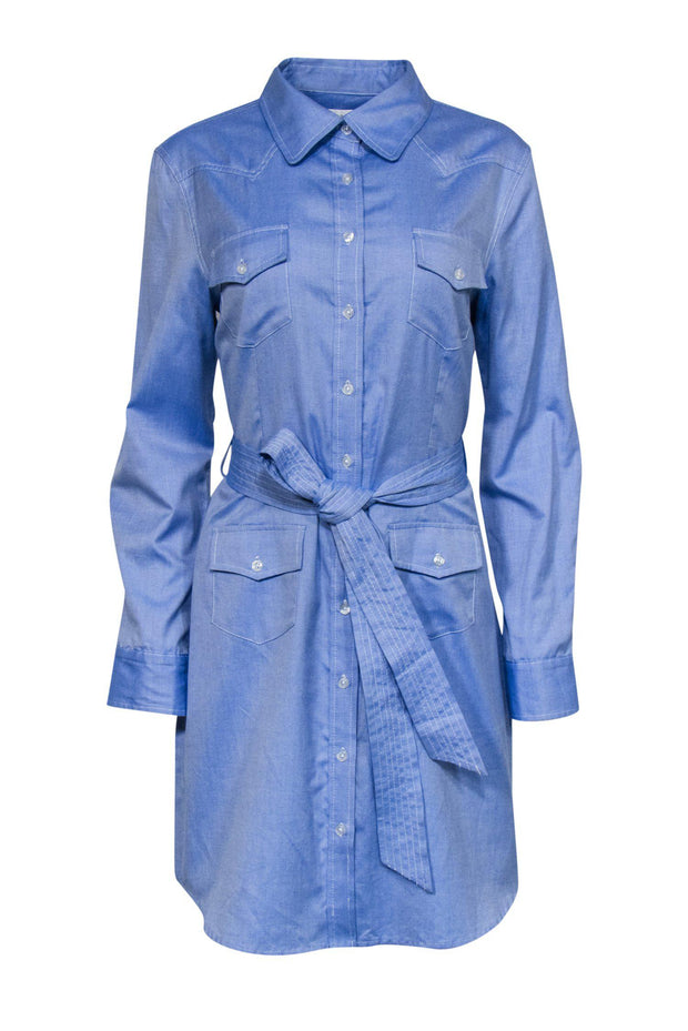 Current Boutique-Milly - Light Blue Collared Shirt Dress w/ Belt Sz 12