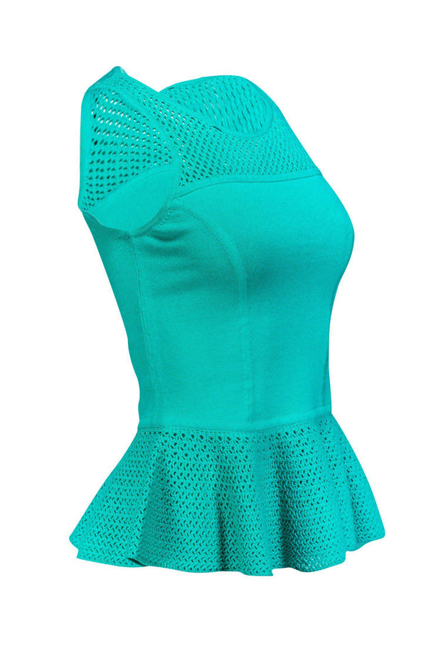 Current Boutique-Milly - Mint Green Knit Peplum Tank Top Sz S