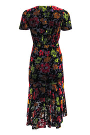 Current Boutique-Milly - Multicolor Velvet Floral Short Sleeve Bodycon Dress w/ Ruching Sz 0