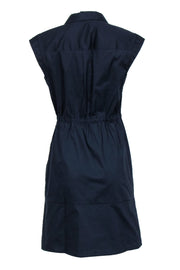 Current Boutique-Milly - Navy Cotton Collared Sheath Dress w/ Ruching Sz 6