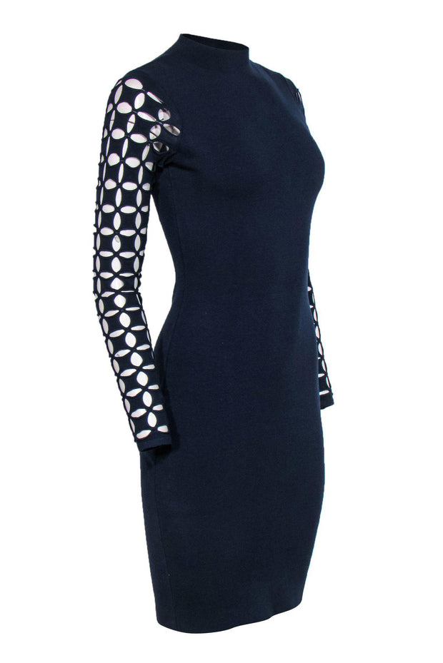 Current Boutique-Milly - Navy Knit Bodycon Dress w/ Cutout Sleeves Sz S