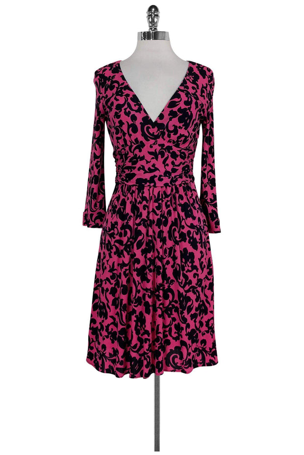 Current Boutique-Milly - Pink & Navy Filigree Dress Sz S