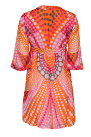 Current Boutique-Milly - Pink & Orange Polka Dot Printed Empire Waist Dress Sz 2