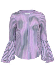 Current Boutique-Milly - Purple Cotton Striped Bell Sleeve Blouse Sz 0