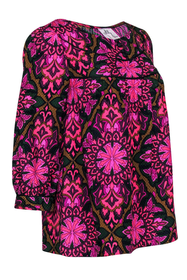 Current Boutique-Milly - Purple, Pink & Green Bohemian Print Silk Blouse Sz 2