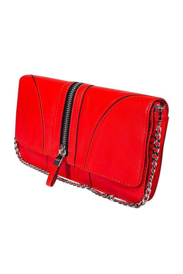 Current Boutique-Milly - Red Leather Chain Shoulder Bag w/ Zipper Accent