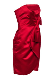 Current Boutique-Milly - Red Satin Strapless Sheath Dress w/ Bow Sz 4