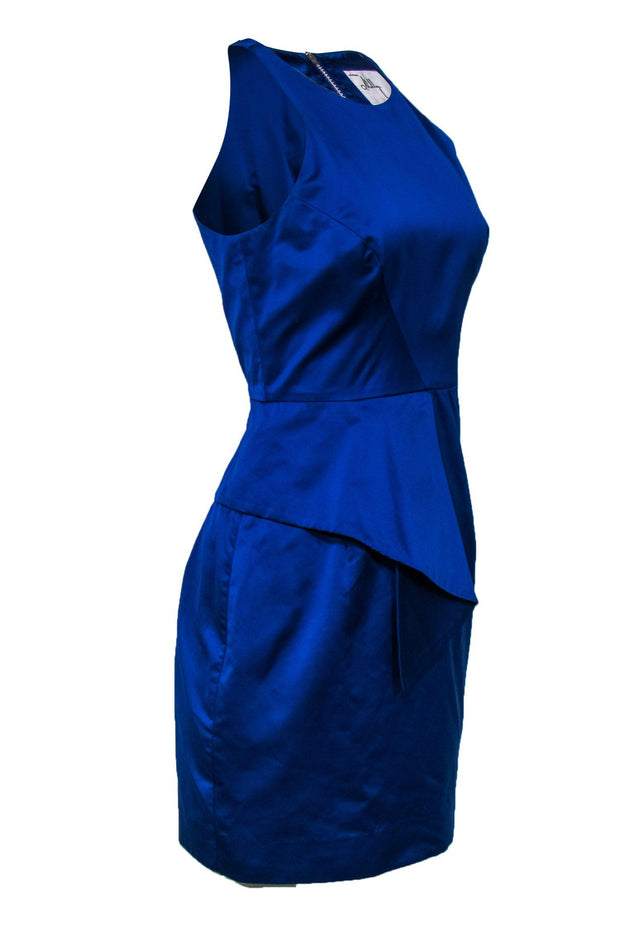 Current Boutique-Milly - Royal Blue Sheath Dress w/ Asymmetrical Flounce Sz 6