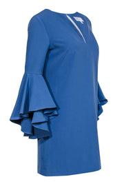 Current Boutique-Milly - Slate Blue V-Neck Shift Dress w/ Ruffle Bell Sleeves Sz 6