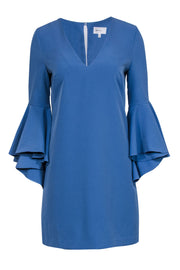 Current Boutique-Milly - Slate Blue V-Neck Shift Dress w/ Ruffle Bell Sleeves Sz 6