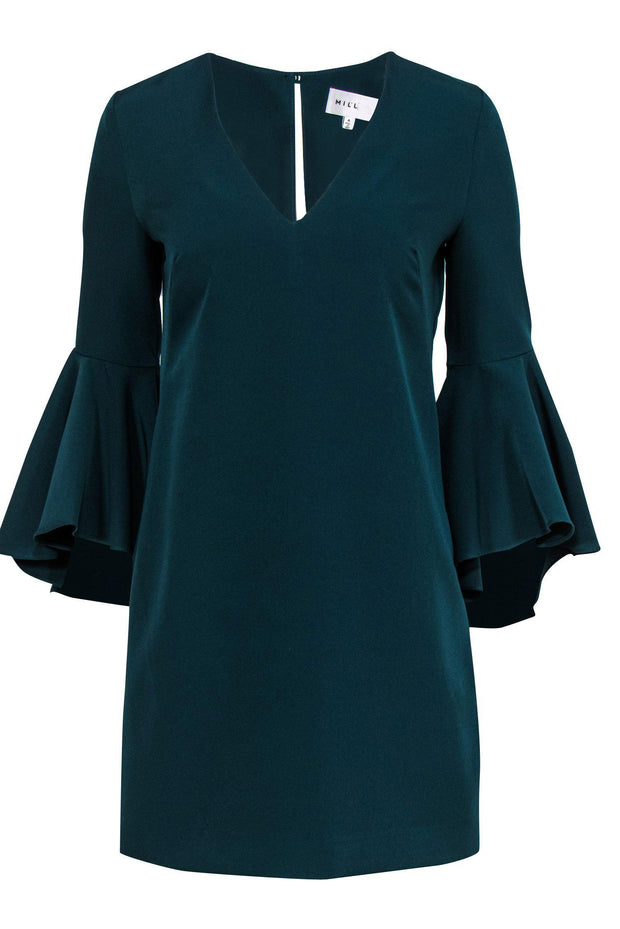 Current Boutique-Milly - Teal V-Neck Shift Dress w/ Bell Sleeves Sz 4