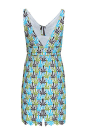 Current Boutique-Milly - White, Green, & Blue Embroidered Print Cotton Sheath Dress Sz 8