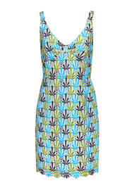 Current Boutique-Milly - White, Green, & Blue Embroidered Print Cotton Sheath Dress Sz 8