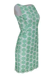 Current Boutique-Milly - White & Green Eyelet Floral Lace Sheath Dress Sz 0