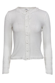 Current Boutique-Milly - White Knit Button-Up Cardigan w/ Ruffle & Embroidered Trim Sz P