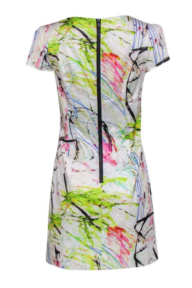 Current Boutique-Milly - White & Multi-Scribbled Print Cotton Blend Sheath Dress Sz 6