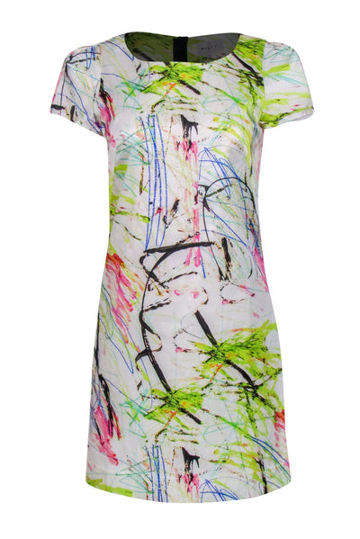 Current Boutique-Milly - White & Multi-Scribbled Print Cotton Blend Sheath Dress Sz 6