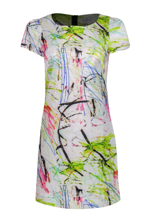 Current Boutique-Milly - White & Multi-Scribbled Print Cotton Blend Sheath Dress Sz 6