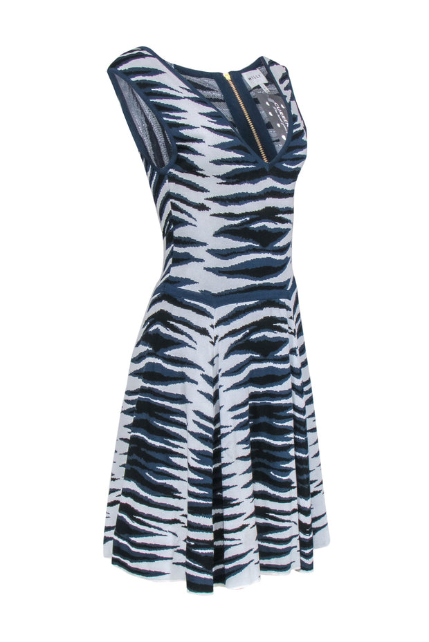 Current Boutique-Milly - White Navy & Black Zebra Print Fit & Flare Dress Sz L