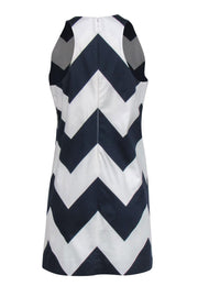 Current Boutique-Milly - White & Navy Chevron Print Sleeveless Shift Dress Sz M