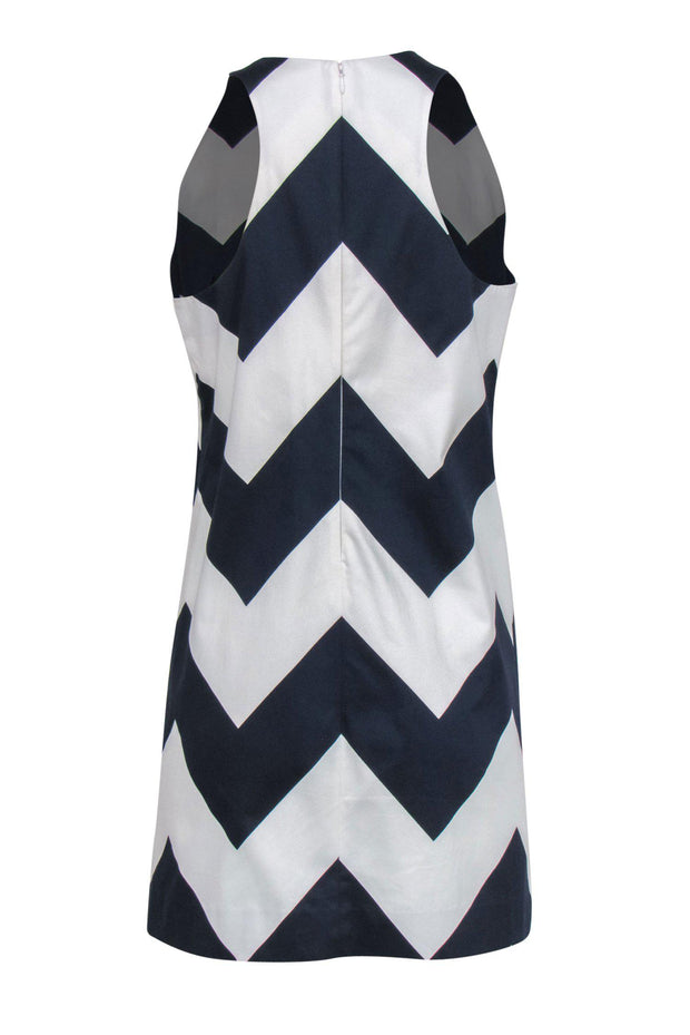 Current Boutique-Milly - White & Navy Chevron Print Sleeveless Shift Dress Sz M