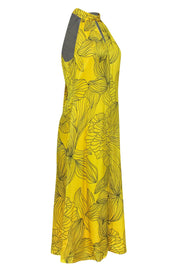 Current Boutique-Milly - Yellow Floral Print Maxi Dress w/ Faux Halter Neckline & Keyhole Sz 6