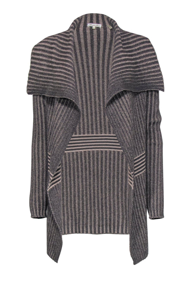 Current Boutique-Minnie Rose - Brown Cashmere Blend Ribbed Open Cardigan w/ Draped Collar Sz S